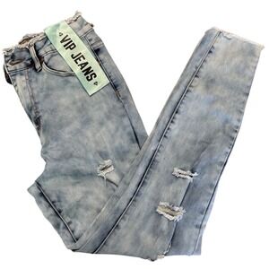 VIP Jeans Juniors 7/8 Distressed Skinny Jeans Light Wash Raw Hem Y2K Denim